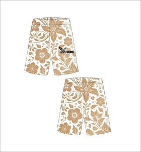 Shorts de basketball blancs personnalisés avec motif floral beige, légers, respirants, en maille, pour l'entraînement sportif et le streetwear - Product Image 1