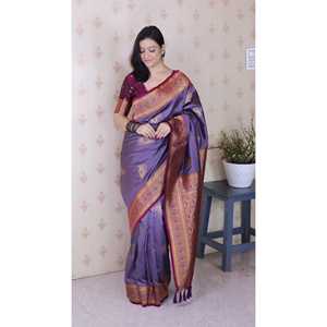 Sari de Seda Lavanda Suave de la Marca Elite Weaves, Tejido con Diseño de Pavo Real y Zari, Prenda Tradicional - Product Image 2