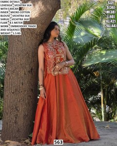 Lehenga Choli Rajwadi traditionnel pour femme, en soie Bhandhani, longueur ras du sol, protection solaire, séchage rapide, pour mariage, fête, Diwali - Product Image 1