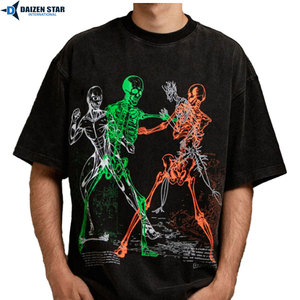 T-shirt noir à manches courtes pour homme avec imprimé squelette dansant coloré, col rond, coupe classique, style streetwear, jersey de coton - Product Image 2