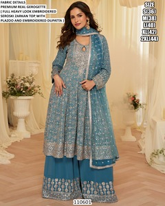 Regal Purple Traditional Party Women's Floor-Length Embroidered Georgette <b>Kurti</b> - Product Image 3