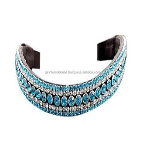 Accessoires cheval en cuir avec 5 rangées saphir et cristaux d'argent, strass bling, toutes tailles personnalisées, vente en gros - Product Image 1