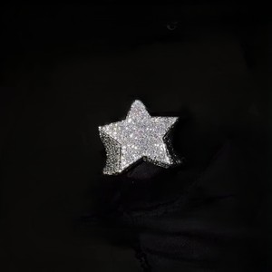 Star Shape <b>Cocktail</b> <b>Ring</b> With Crystal Rhinestone Pave Setting 925 Silver Luxury Unisex Party Jewelry - Product Image 1