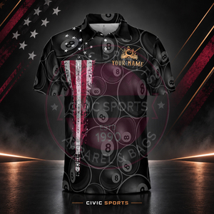 Polo de billard personnalisé pour homme CIVIC SPORTS, manches courtes, imprimé numérique, design 8 Ball, séchage rapide, style sportif - Product Image 2