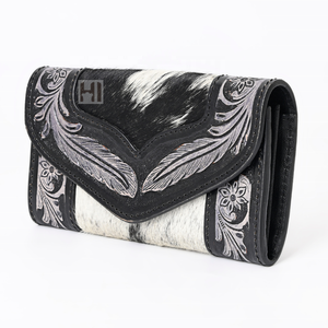 Handmade Cowhide Leather <b>Trifold</b> <b>Wallet</b> for Women Vintage RFID Blocking Magnet Flap Bohemian Floral Winter Clutch <b>Wallet</b> - Product Image 3