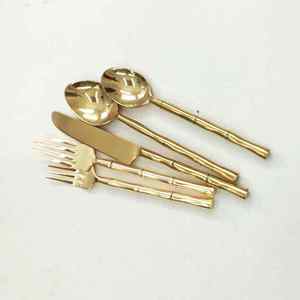 Juego de cubiertos de acero inoxidable con mango de hoja metálica, acero espejado, para hotel, restaurante, boda, viajes, camping. - Product Image 2