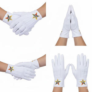 Gants en coton blancs maçonniques avec broderie étoile, longueur poignet, pour services professionnels et usage quotidien, style uni - Product Image 2