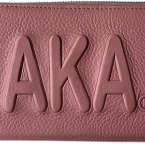 Women's Pink Zip Around Wallet with Embossed AKA Lettering, <b>Long</b> Faux Leather Clutch <b>Purse</b> with Card Slots and Coin Pocket - Product Image 6