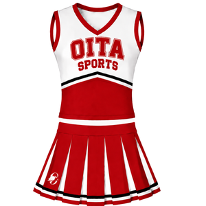 Ensemble d'uniforme de cheerleading rouge, haut sans manches à col en V, jupe plissée, tenue de danse pour équipe sportive, entraînement, compétition, performance - Product Image 1
