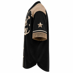 Camiseta de Béisbol Midnight Cowboy para Hombre, Negra con Bordado Dorado, Malla Transpirable, Manga Corta, Cierre de Botones, Corte Regular, para Adultos, Todas las Temporadas - Product Image 4