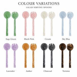 Ensemble de couverts en résine pour salade, faits à la main, vente en gros, personnalisables OEM ODM, vert sauge marbré, cuillère, fourchette, ustensiles de cuisine DECORYUG - Product Image 3