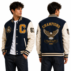 Chaquetas Letterman de Algodón, Chaqueta Bomber Varsity de Mezcla de Algodón con Parches Personalizados para Equipos Escolares, Ropa Exterior de Marca Privada, Ropa Urbana - Product Image 6