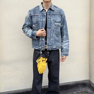 OEM Slim Fit Ripped Denim Biker Jacket Custom Embroidered Wholesale Vintage Streetwear Blue Jean Outerwear for Men Jacket - Product Image 4