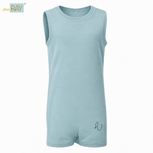 บอดี้สูทสีน้ำเงินอมเทาแบบไม่มีแขนพร้อมซิป |   เสื้อผ้าเด็กแบบยืดหยุ่น ระบายอากาศได้ดี เหมาะสำหรับทุกเพศทุกวัย ผลิตจากผ้าฝ้าย นุ่มสบาย ใส่ได้ทุกคน - Product Image 1