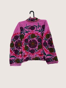 Manteau en coton rose brodé à la main avec des motifs floraux, manches longues, col mandarin, style bohème, vêtement décontracté pour adultes, à porter au printemps - Product Image 2