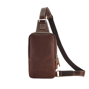 Genuine Leather Vintage Crossbody Bag Unisex <b>Mini</b> Sling Shoulder Bag Casual Leather Chest Bag Adjustable Strap Travel Daily Use - Product Image 1