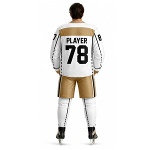 Maillot de hockey sur glace pour homme, blanc et or, sublimé, col en V, manches longues, respirant, coupe classique, vêtements pour adultes - Product Image 4
