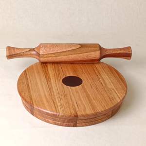 Ensemble de rouleaux à pâtisserie en bois naturel antidérapant Chakla Belan pour la cuisine, rouleaux à pâtisserie et planches à pâtisserie - Product Image 3