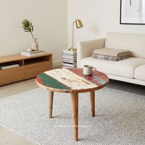 <b>Rustic</b> Handmade Wood <b>Coffee</b> <b>Table</b> Reclaimed Boat Wood Antique Finish Round Top Indoor Outdoor Living Room Furniture - Product Image 3