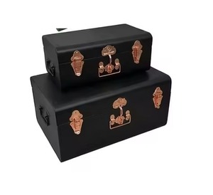 Set of 2 Teal Green <b>Powder</b> <b>Coated</b> <b>Metal</b> <b>Storage</b> <b>Trunk</b> Set Decorative Stackable Iron Keepsake Box Chest with Rose Gold Hardware - Product Image 4