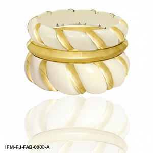 Bracelet dôme torsadé vintage rétro épais à manchette côtelée, en émail crème et doré, pour femme - Product Image 1