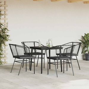 Set da pranzo da 5 pezzi in Poly Rattan nero con cuscini mobili in vetro - Product Image 3