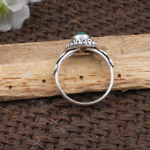 Bague artisanale en argent sterling 925 avec malachite, pierre précieuse naturelle, bordure à pois, style vintage, bijoux de mariage pour femmes - Product Image 5