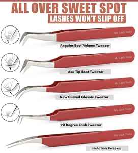 Pince à cils à pointe en fibre pour extensions de cils, logo personnalisé, pince à volume russe 90 degrés, pince à cils Halloween, pointes fines, échantillons gratuits - Product Image 5