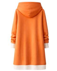 Sudadera con capucha larga naranja para mujer, abrigo de invierno con forro polar y bolsillos tipo canguro, ropa casual cálida, fabricación OEM personalizada - Product Image 2