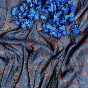 Tissu Jacquard Naturel Premium Dola Motifs Floraux Éléphant Royal Paon Bleu Denim Poussiéreux Respirant Robe de Mariée Fille - Product Image 5