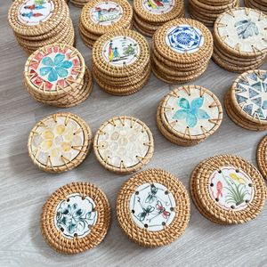 <b>Woven</b> Wicker Rattan Heatproof Drink <b>Coaster</b> TUYET DUNG Flower Classic Style for Holiday Decoration & Gift Made in Vietnam - Product Image 6