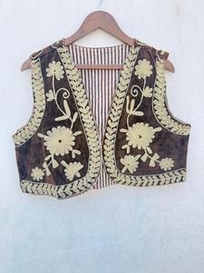 Bohemian Brown Velvet Cotton Suzani Embroidery Vest Coat Bohemian Ethnic <b>Waistcoat</b> Handmade Textile Art Wholesale Apparel Jacket - Product Image 1