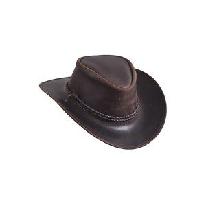 Leather Cowboy <b>Hat</b> Dark Brown Wide Brim With Braided <b>Band</b> Unisex Western Style - Product Image 1
