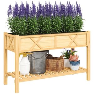 Fioriera Rialzata in Legno Naturale con Vaso per Piante, per Uso Esterno o Interno - Product Image 5