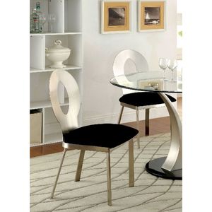 Set di 2 Sedie da Pranzo Contemporanee con Telaio in Metallo Argento, Seduta in Microfibra Nera, Schienale Ovale, Finitura Satinata e Verniciatura a Polvere per Sala da Pranzo - Product Image 3