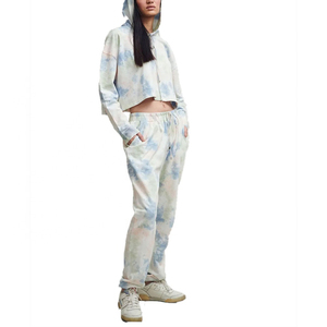 Full <b>Zip</b> Crop Top Hoodie Sweatpants Two-Piece Matching Tracksuit Set Women 100% Polyester Fleece Plus Size Windproof Breathable - Product Image 1