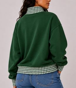 Sweat-shirt vert à col roulé pour femme avec appliqué à carreaux 1909 sur le devant, manches classiques, pour l'automne - Product Image 6
