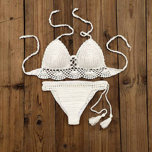 STOCK 8Colors Padding Crochet <b>Bikini</b> Tankinis One-piece <b>Set</b> Lace up Details Knit Brazilian Cheeky Swimwear - Product Image 1
