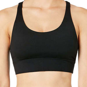 Women Seamless Scoop Neck Sports <b>Bra</b> <b>Racerback</b> Medium Support Solid Black Yoga Wear - Product Image 5