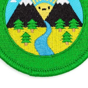 Circular Embroidered Iron-On <b>Patch</b> With Mountain Landscape Design Green Border Fabric Decoration For Gifts - Product Image 5