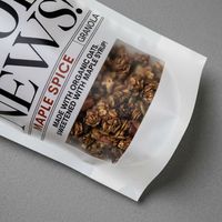 Pochette refermable personnalisée avec fermeture éclair pour granola et flocons d'avoine, sac d'emballage refermable de qualité alimentaire blanc avec fenêtre transparente