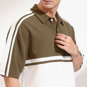 Polo de Manga Corta para Hombre, Color Blanco Oliva con Bloques de Color, Transpirable, de Algodón y Poliéster, Estilo Casual, Moda para Adultos - Product Image 5