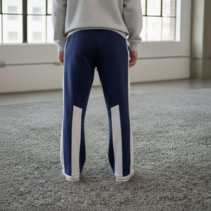 Pantalon de survêtement bleu marine pour homme avec logo personnalisé, bande latérale blanche, taille élastique, pantalon décontracté en tricot, vêtements d'automne - Product Image 2