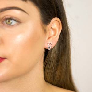 925 Sterling Silver <b>Cat</b> and Crescent Moon Stud Earrings Minimalist Celestial Earrings Gold Plated Women Good Jewelry Gift - Product Image 4