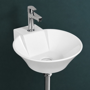 Lavabo Redondo Blanco de Pared VITRO con Diseño Minimalista, Grifo Cromado de un Solo Orificio, Lavabo de Baño con Estándar NSF para Uso en Hoteles - Product Image 3