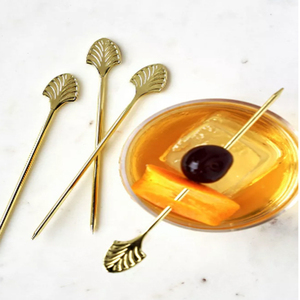 Juego de 4 Palillos para Cócteles Viski Gold Art Deco, Brochetas de Acero Inoxidable para Limones y Limas, para Whiskey Sour y Martini - Product Image 1