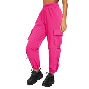 Pink Women's Cargo Joggers High Waist Elastic Ankle-Length Pants With Pockets Casual Spring Wear Breathable Spandex Polyester - Product Image 1