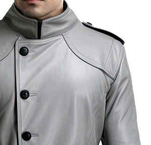 Manteau long pour homme en cuir d'agneau véritable de qualité supérieure, style trench, pour l'hiver, avec détails boutonnés, épais et chaud, décontracté et professionnel - Product Image 2
