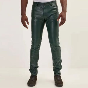 Pantalon décontracté pour homme en cuir moderne, taille mi-haute, léger, extensible, avec fermeture boutonnée, idéal pour le voyage et la pratique du vélo - Product Image 1