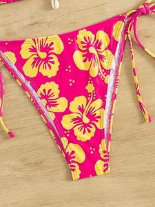 Women's Beach Dress Bikini in Spandex/Polyester Fabric Halter Neck Floral Pattern <b>V</b>-<b>Strings</b> Bottom Regular Fit 2-Piece Set - Product Image 6